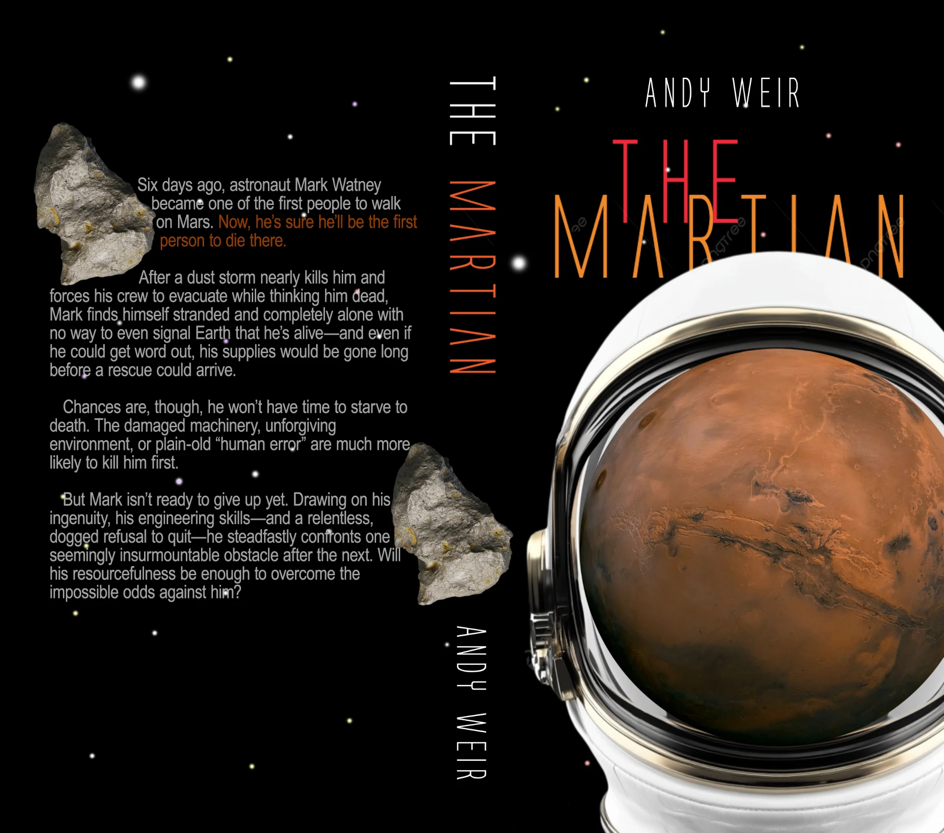 Book cover for Andy Weir’s The Martian featuring an astronaut helmet reflecting Mars